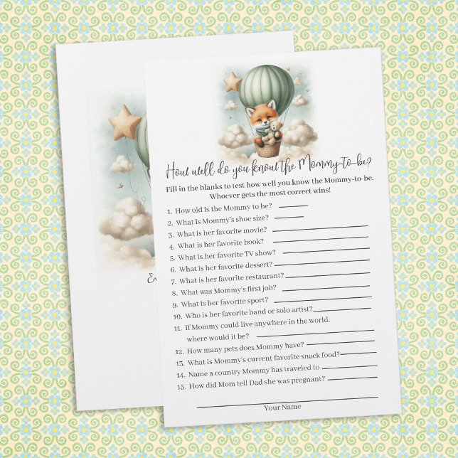 Who Knows Mommy Best Fox Baby Shower Game Card (Creator Uploaded)