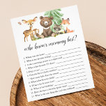 Who Knows Mommy Best Game Animals Baby Shower Flyer<br><div class="desc">Who knows mommy best? game features forest animals illustration.</div>