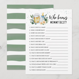 Who Knows Mommy Best Game Baby Is Brewing Card