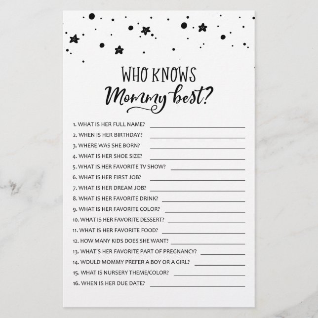 Who knows mommy best? Game Baby Shower Party game (Front)