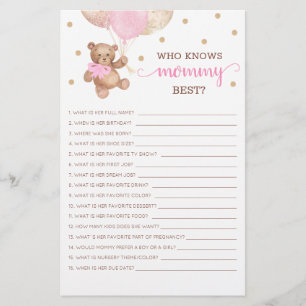 Who Knows Mommy Best Game Baby Shower Teddy Bear