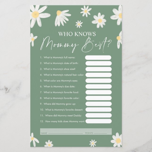  Who Knows Mommy Best Game Card (Front)