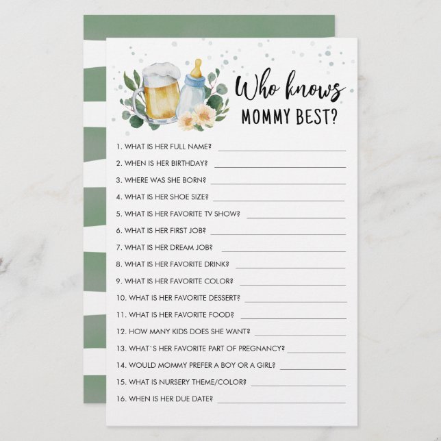 Who Knows Mommy Best Game Greenery Baby Is Brewing (Front/Back)