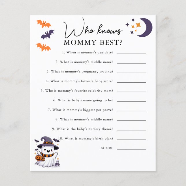 Who Knows Mommy Best Halloween Baby Shower Game (Front)