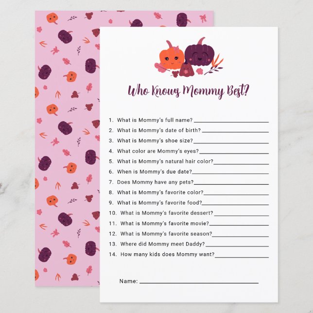 Who Knows Mommy Best Little Pumpkin Baby Shower (Front/Back)
