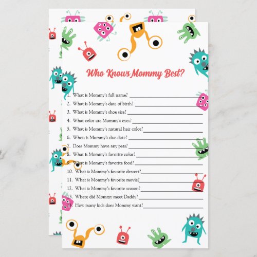 Who Knows Mommy Best Monster Baby Shower Game