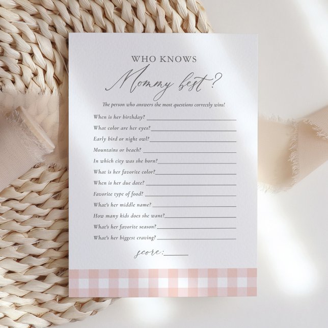 Who Knows Mommy Best Pink Gingham Baby Shower Game Invitation (Creator Uploaded)