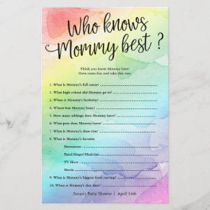 Who Knows Mommy Best-Rainbow Paper Game Card