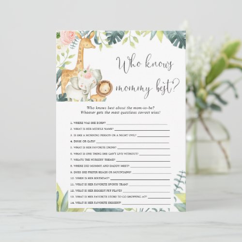 Who knows mommy best safari baby shower game invitation