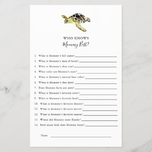 Who Knows Mommy Best Sea Turtle Baby Shower Simple Flyer