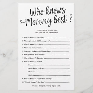Who Knows Mommy Best Shower Paper Game Card
