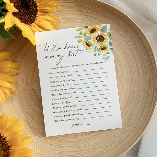 Who Knows Mommy Best Sunflower Baby Shower Game Invitation