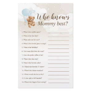 Who Knows Mommy Best Teddy Bear Baby Shower Game Flyer