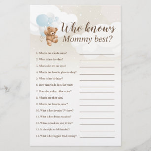 Who Knows Mommy Best Teddy Bear Baby Shower Game Flyer