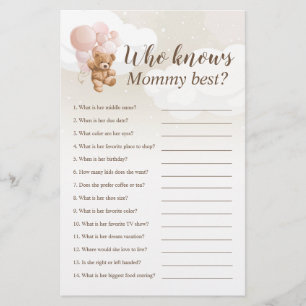 Who Knows Mommy Best Teddy Bear Baby Shower Game Flyer