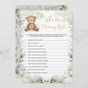 Who Knows Mommy Best Teddy Bear Baby Shower Game Invitation