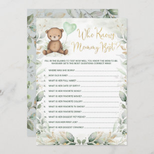 Who Knows Mommy Best Teddy Bear Baby Shower Game Invitation