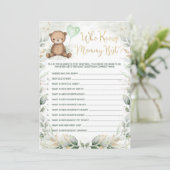 Who Knows Mommy Best Teddy Bear Baby Shower Game Invitation (Standing Front)