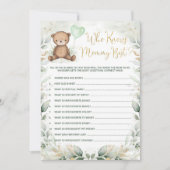 Who Knows Mommy Best Teddy Bear Baby Shower Game Invitation (Front)