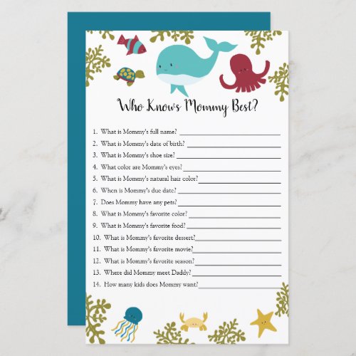 Who Knows Mommy Best Under Sea Baby Shower Game