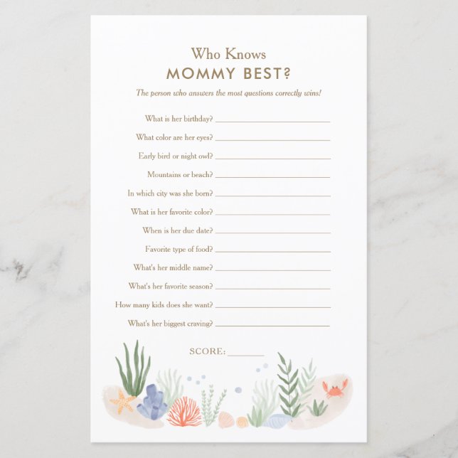 Who Knows Mommy Best Under the Sea Baby Shower (Front)