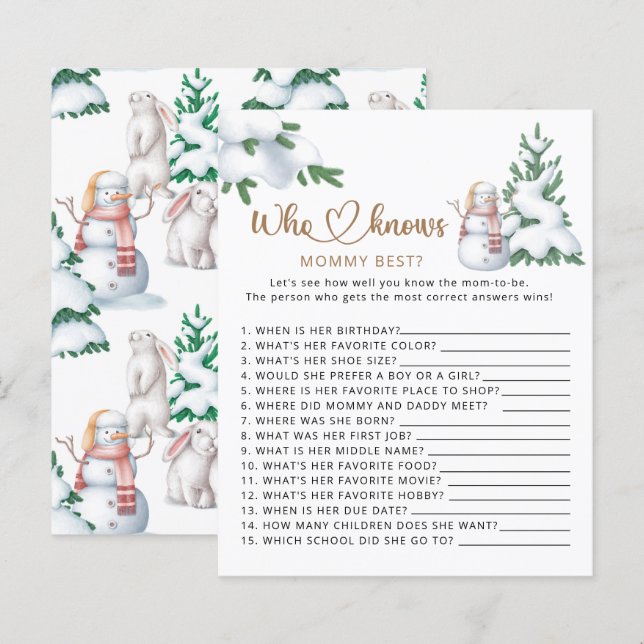 Who knows mommy best winter baby shower game (Front/Back)