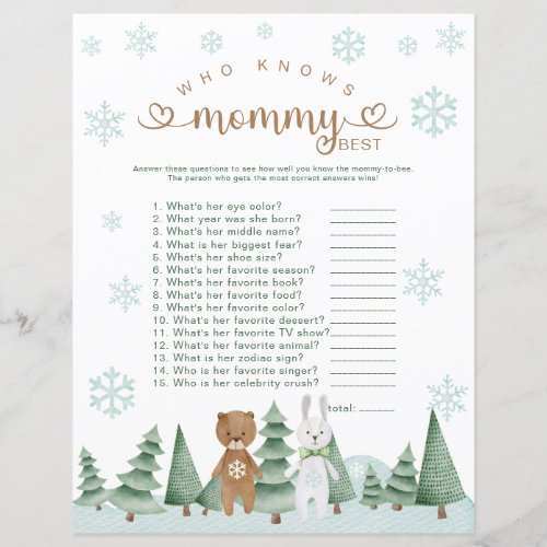 Who Knows Mommy Best Winter Woodland Game