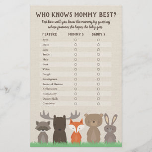 Who Knows Mommy Best Woodland Baby Shower Game Flyer