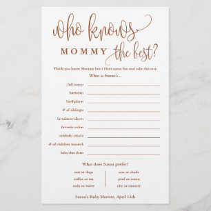 Who Knows Mommy, Terra Baby Shower Paper Game Card