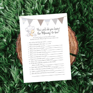 Who Knows Mommy-To-Be Game Baby Elephant Card