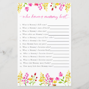 Who Knows Mommy Wildflowers Baby Shower Game