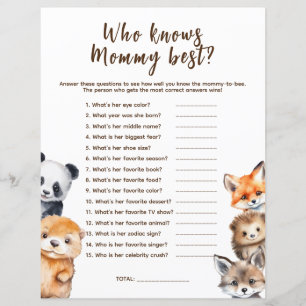 Who knows Mommy Woodland Animals Baby Shower Game