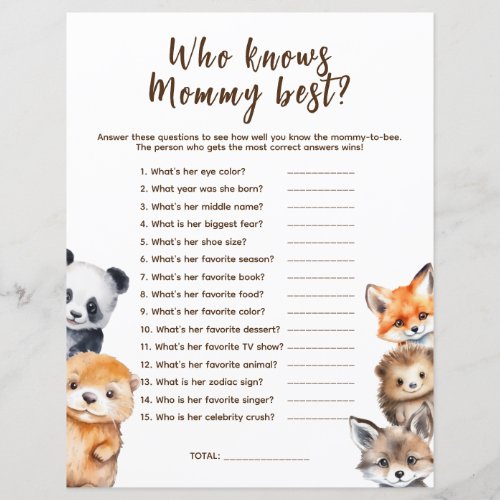 Who knows Mommy Woodland Animals Baby Shower Game