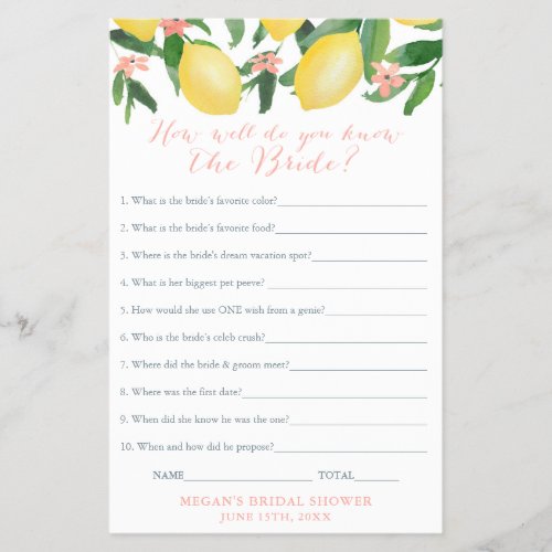 Who Knows Our Bride The Best Shower Quiz Game Card Flyer