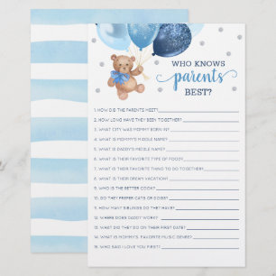 Who Knows Parents Best Game Baby Shower Teddy Bear