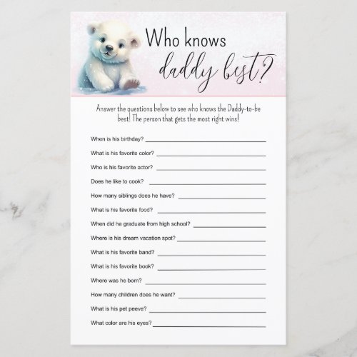 Who Knows Pink Winter Girl Baby Shower Game