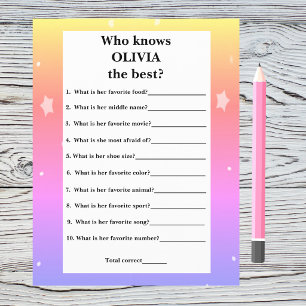 Who Knows The Birthday Girl Best Add Name Flyer