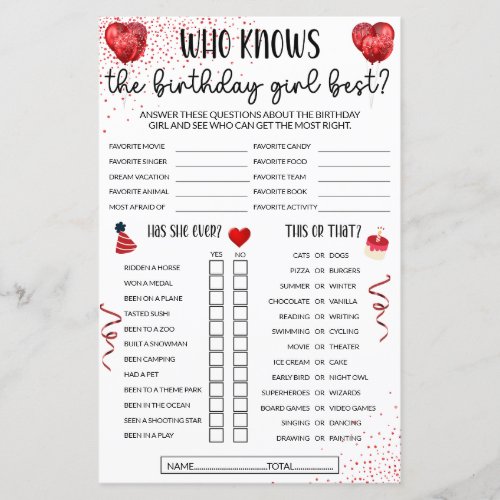 Who Knows The Birthday Girl Best Games _ Red Theme