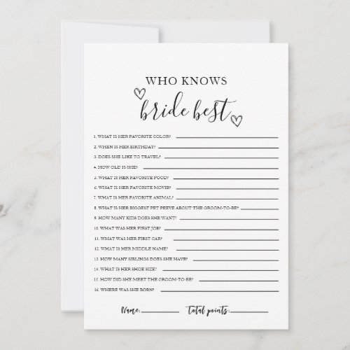 Who Knows The Bride Best Bridal Shower Card