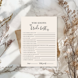 Who Knows The Bride Best Bridal Shower Card