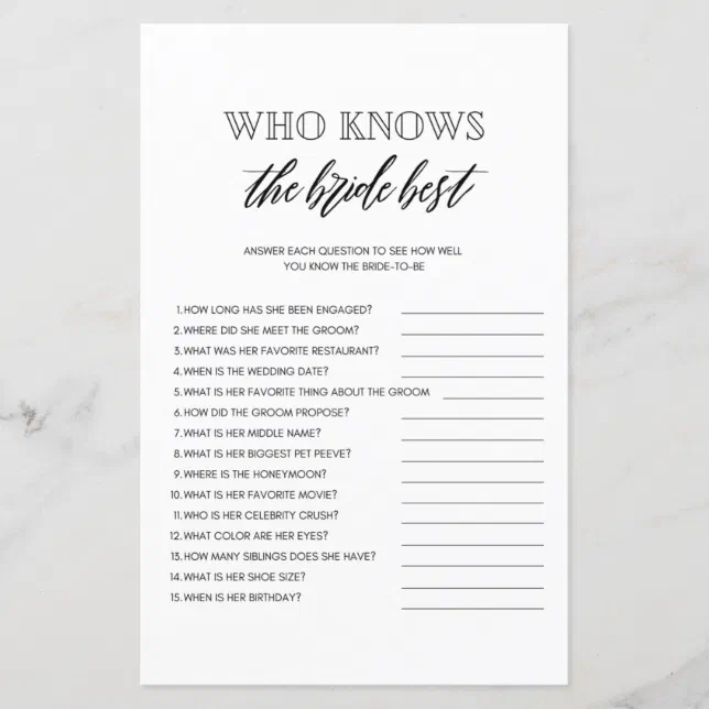 Who Knows The Bride Best Bridal Shower Game Zazzle 