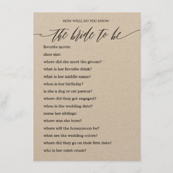 Who Knows The Bride Best Bridal Shower Game Enclosure Card by joyonpaper at Zazzle