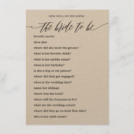 Who Knows The Bride Best Bridal Shower Game Enclosure Card