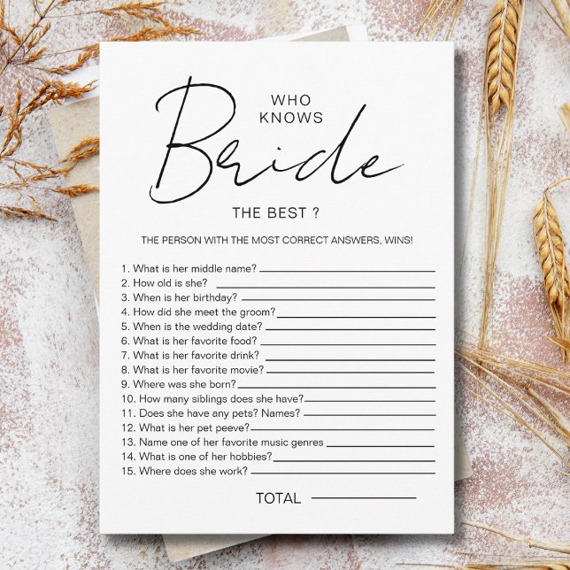 Who knows The Bride Best  Bridal Shower Game Enclosure Card (Creator Uploaded)