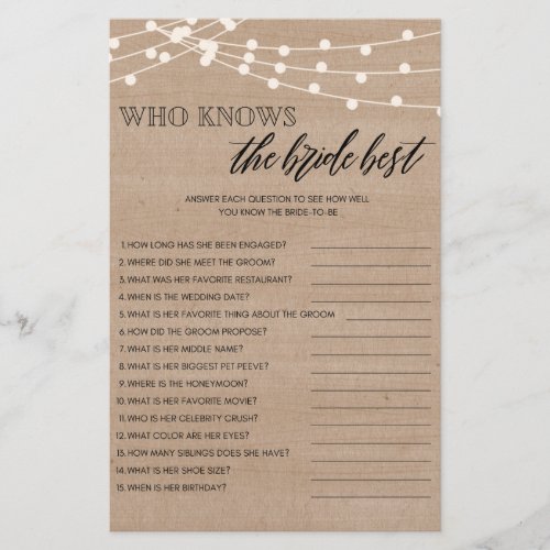 Who knows the bride best bridal shower game flyer