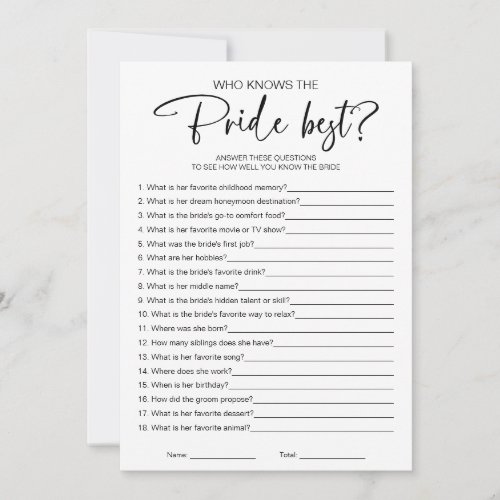 Who Knows the Bride Best Bridal Shower Game Invitation
