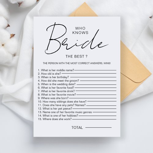 Who knows The Bride Best Bridal Shower Party Games Invitation