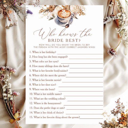 Who knows the bride best Coffee Bridal Shower Game