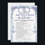 Who Knows the Bride Best Game Nautical Wedding  Invitation<br><div class="desc">Who Knows the Bride Best Coastal Bridal Shower Game, Nautical Wedding Party Activity Template, Bring Laughter and Love to Your Bridal Shower with This Nautical “who Knows the Bride Best?” Game! Guests Answer Fun Questions About the Bride-To-Be, from Favorite Foods to Romantic Memories, and See Who Knows Her Best. This...</div>
