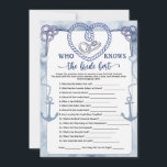 Who Knows the Bride Best Game Nautical Wedding  Invitation<br><div class="desc">Who Knows the Bride Best Coastal Bridal Shower Game, Nautical Wedding Party Activity Template, Bring Laughter and Love to Your Bridal Shower with This Nautical “who Knows the Bride Best?” Game! Guests Answer Fun Questions About the Bride-To-Be, from Favorite Foods to Romantic Memories, and See Who Knows Her Best. This...</div>